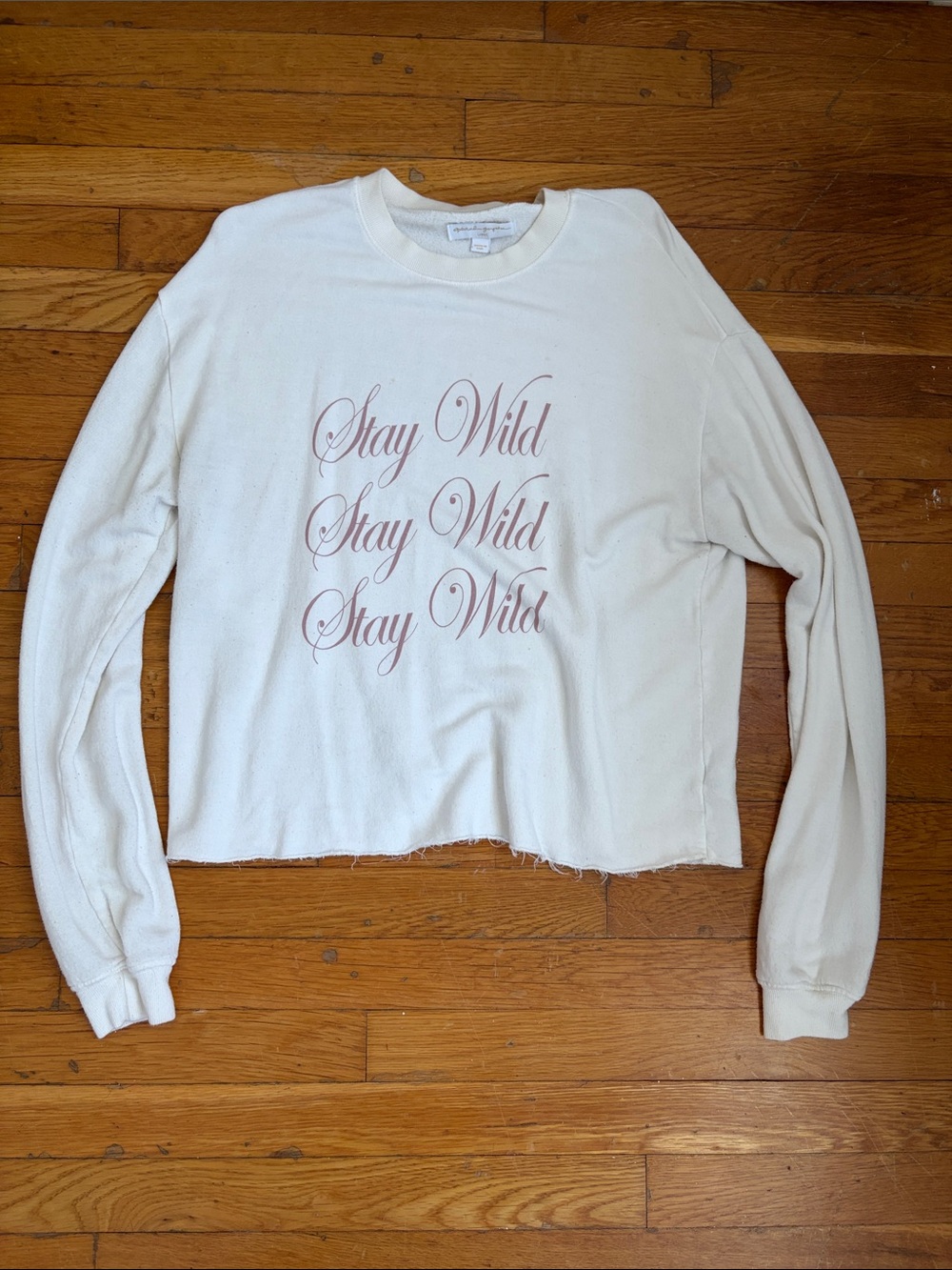 Spiritual Gangster Stay Wild Script Sweatshirt - Cream with Pink Print